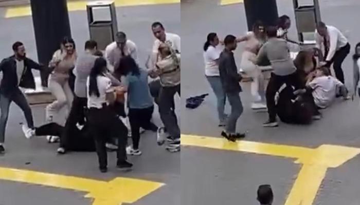 Mersin’de AVM önünde birbirlerine girdiler! Tekme, tokat havada uçuştu: O anlar saniye saniye kaydedildi